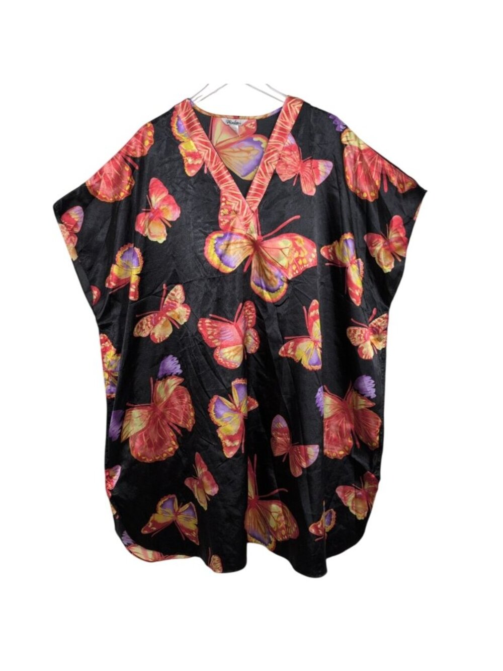 Winlar Butterfly Satin Kaftan Muumuu Womens One Size Boho Whimisigoth Lightweigh